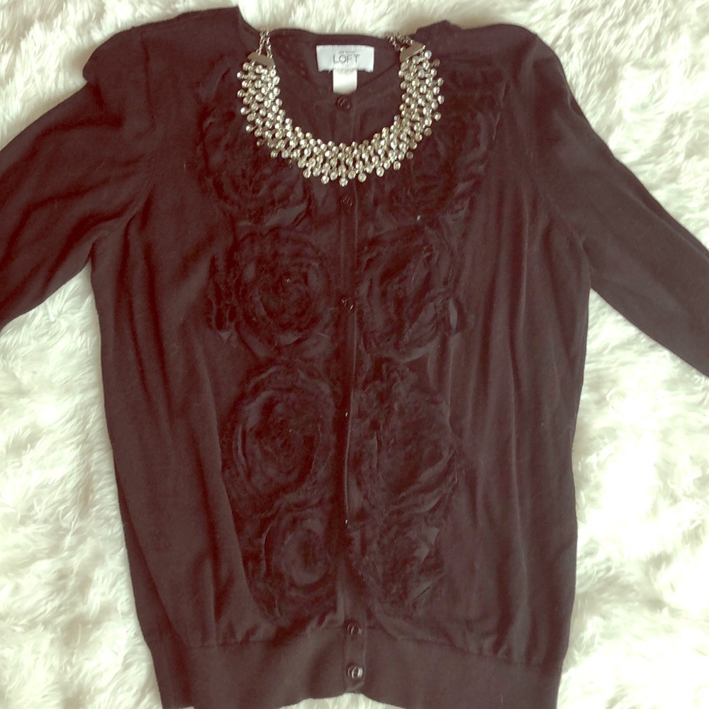 Loft floral appliqué cardigan